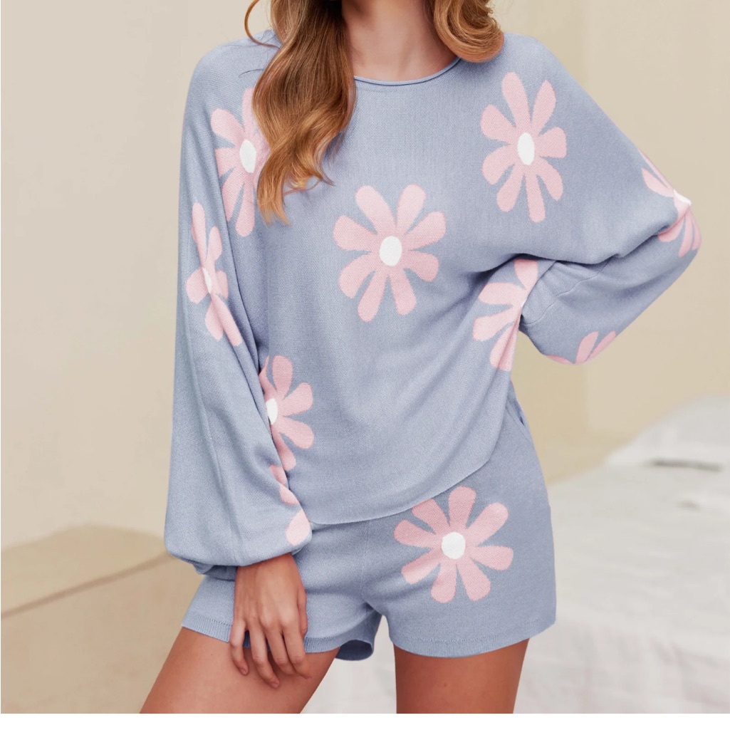 Floral Blue And Pink Women's 2-Piece Set